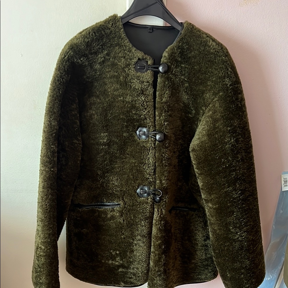 Plush Olive Green Faux Fur Coat